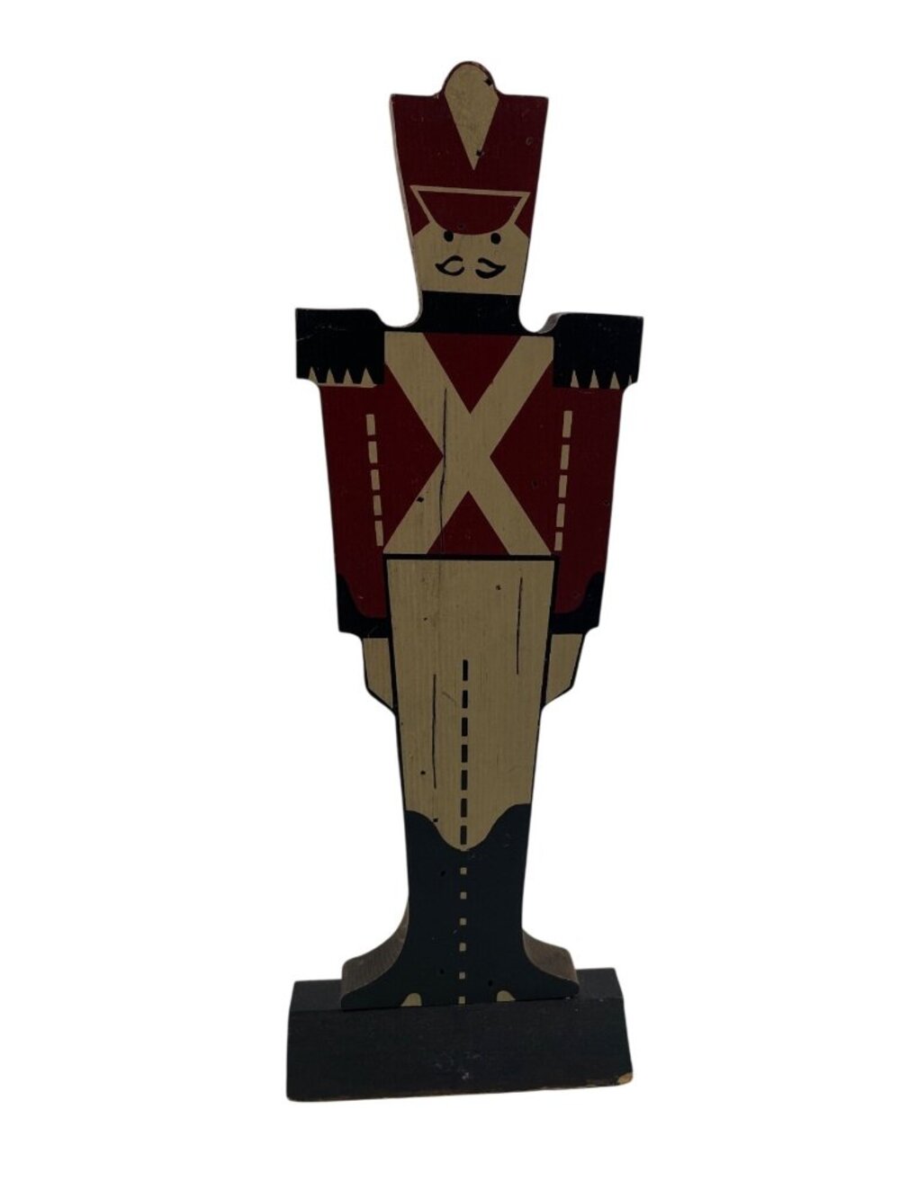 Hand-Painted Wooden Toy Soldier Figurine On Base Rustic Holiday Decor 12"